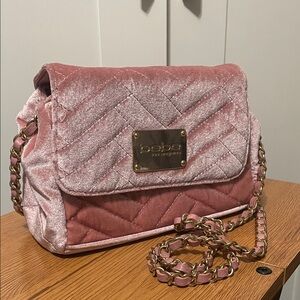 Bebe Velvet Gold Pink Quilted Women's Bag